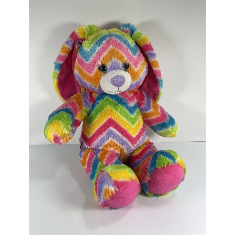 Build a Bear Plush Stripes A Lot Bunny Bloomin Rabbit  Easter 16" Cherry Rainbow